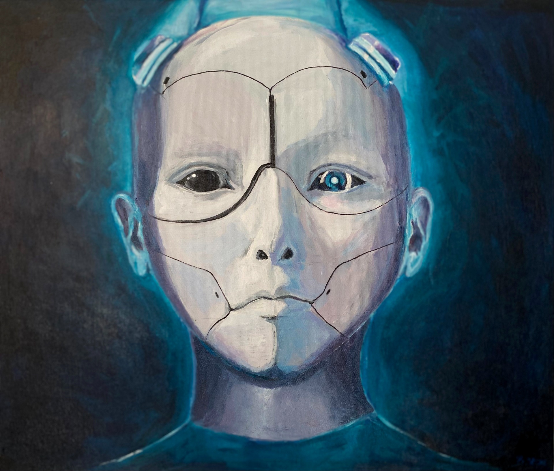 "Robot Woman II - Bluemanonoid", DKK 4.000, akryl på lærred, 60 x 50 cm, 2024