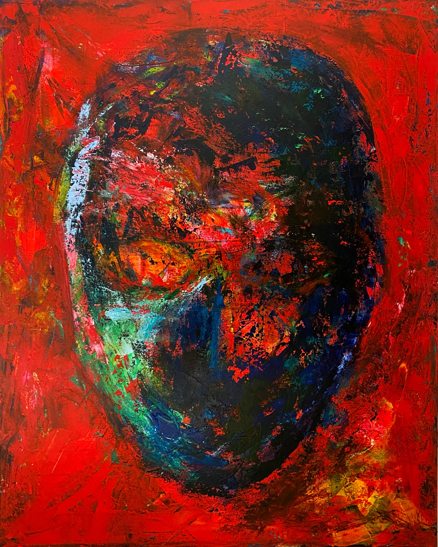 "Red Phantom", DKK 7.000, akryl på lærred, 80 x 100 cm, 2024