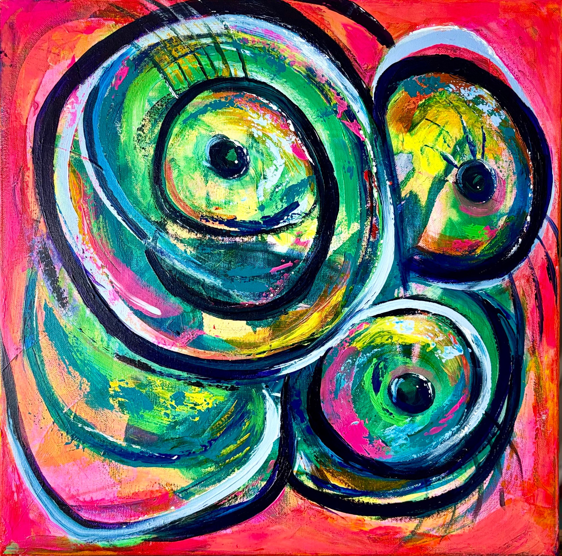 "Circle Within", DKK 3.000, akryl på lærred, 50 x 50 cm, 2026